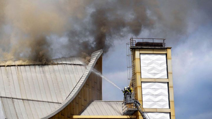 Berlin Philharmonic Hall on fire