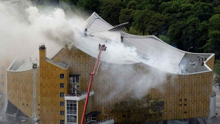 Berlin Philharmonic Hall on fire
