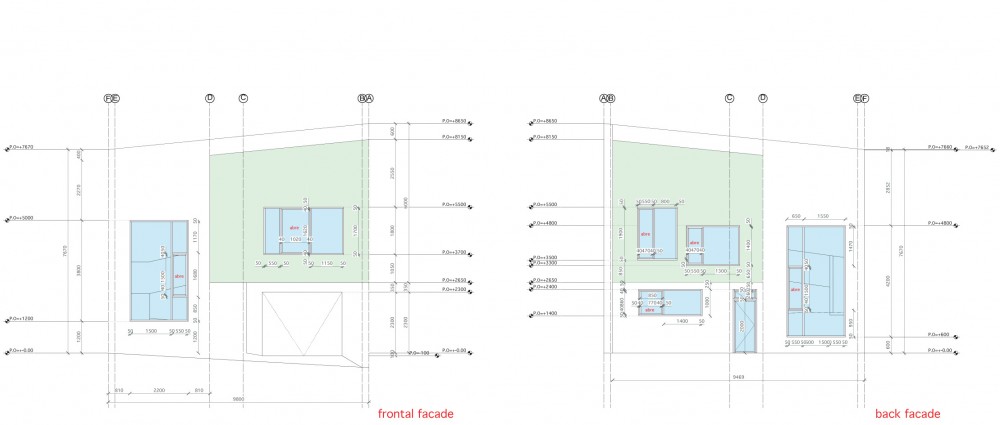 facades front & back elevations