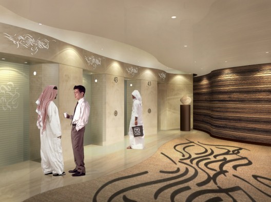 Elevator Lobby at Burj Dubai, © Skidmore, Owings and Merrill LLP, Rendering by Crystal CG  