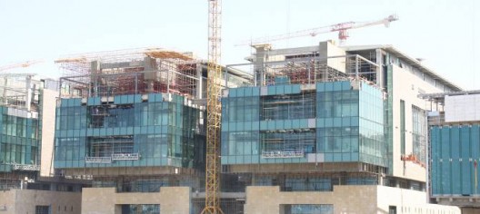 South view of the construction progress on South Research Lab 1 & @, Thuwal, Saudi Arabia, March 2009. KAUST Construction, south view research lab