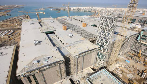 B.02 South East View Roof Level ST1, March 2009 KAUST Construction, north research labs, Solar Tower in between