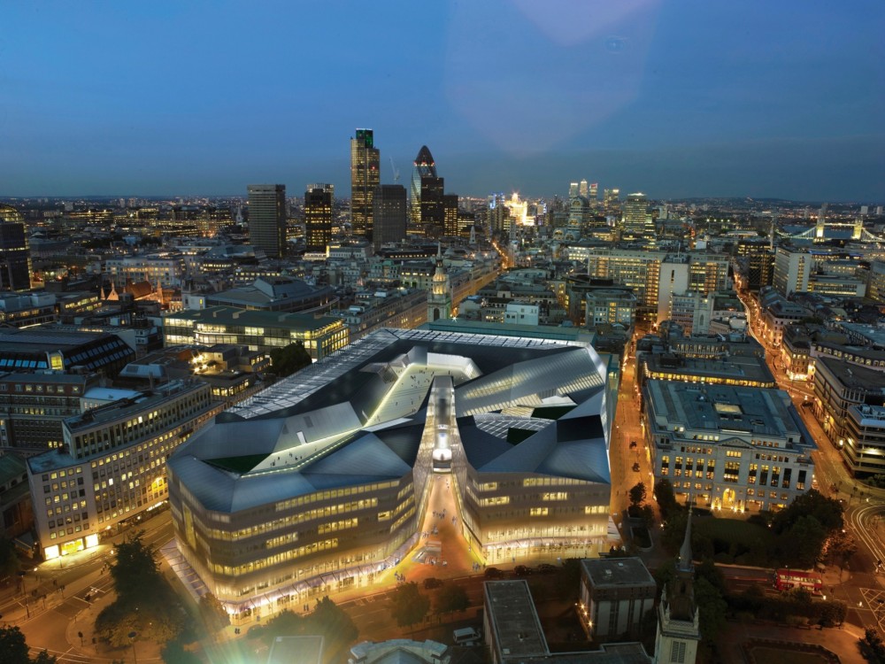 OVERALL AND MIXED USE WINNER One New Change, London, UK designed by Ateliers Jean Nouvel and Sidell Gibson Architects for Land Securities - night shot Mixed use & overall winner: One New Change, London, UK designed by Ateliers Jean Nouvel and Sidell Gibson Architects- St Pauls view