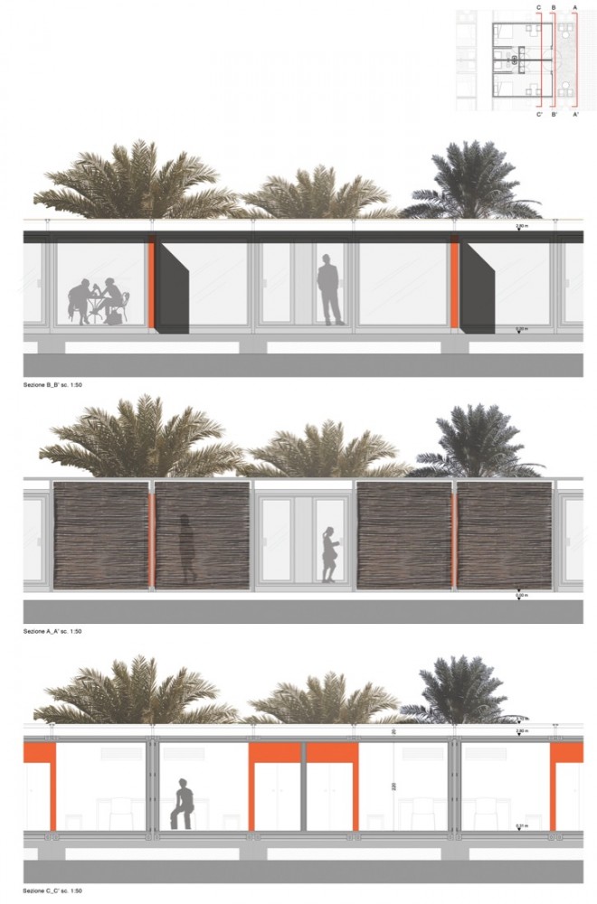 Medical Housing Compound - Studio Tam associati houses elevations + section