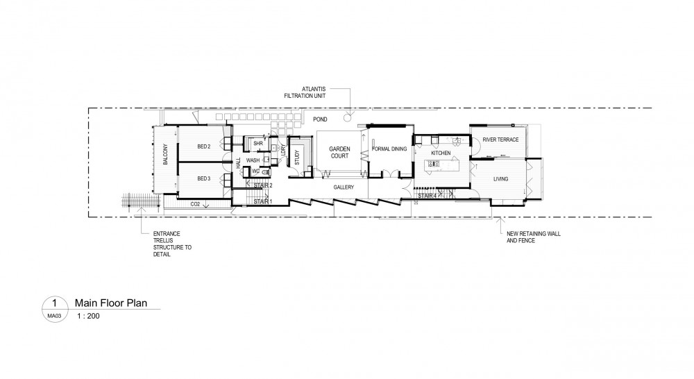 Hill End Ecohouse - Riddel Architecture main floor plan