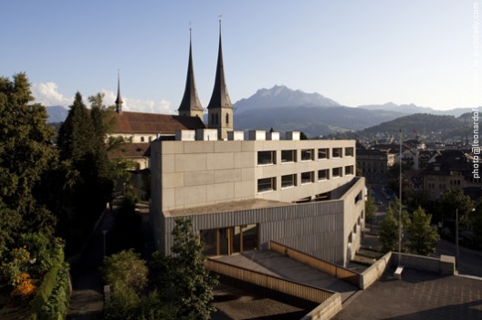Aerial view of the school building with Lucern city in the backg Aerial view of the school building with Lucern city in the backg © Leonardo Finotti