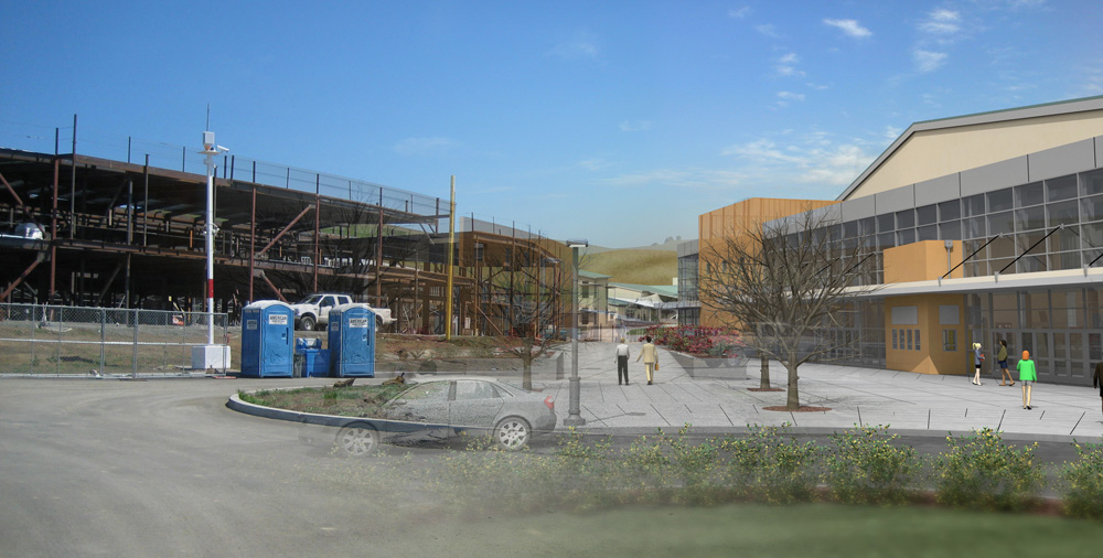 American Canyon High School, American Canyon, CA.  Rendering of BIM model overlaid with construction photo. American Canyon High School, American Canyon, CA. Rendering of BIM model overlaid with construction photo.