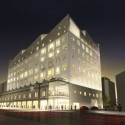 Advanced Manufacturing Centre / HASSELL Perspective of Southeast corner at night