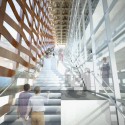 Aspen Art Museum 004 Interior/Exterior Stairway - access to roof deck sculpture garden © Shigeru Ban Architects