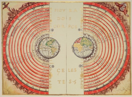 An illustration of the Ptolemaic geocentric system by Portuguese cosmographer and cartographer Bartolomeu Velho, 1568 Courtesy of Wikimedia Commons