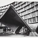 UNESCO Headquarters, Construction Photograph, Entrance Canopy of Secretariat; Place de Fontenoy, Paris, France; ca. 1955-1958 UNESCO Headquarters, Construction Photograph / Architect: Breuer-Nervi-Zehrfuss Architectes / Photographer: Lucien Hervé