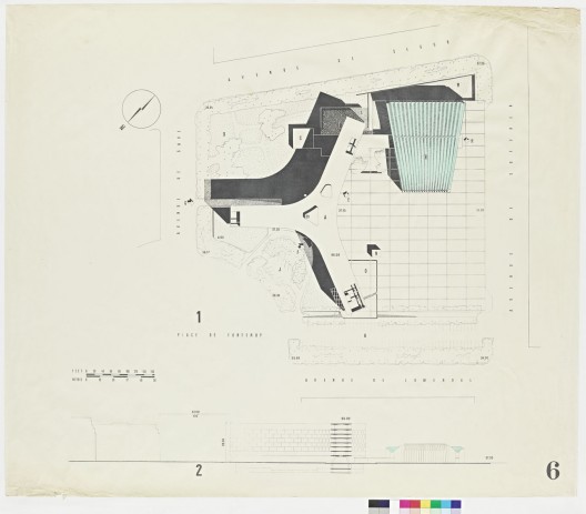 UNESCO Headquarters, Presentation Drawings, Sheet 6; Place de Fontenoy, Paris, France; ca. 1955-1958