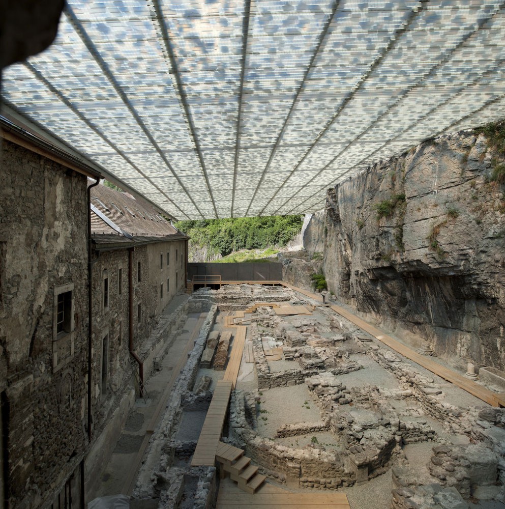 Coverage of Archaelogical Ruins of the Abbey Of St. Maurice / Savioz Fabrizzi Architectes