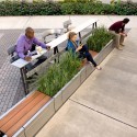 UrbanEdge (2) UrbanEdge (2) Gus Planters, Jessie Rail, Bernie Bar Height Seats, Courtesy of Gustafson Guthrie Nichol and Landscape Forms