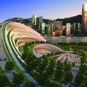 Express Rail Link West Kowloon Terminus (3) rooftop park with the view of Hong Kong skyline