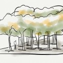 AMP concept sketches-2 Concept Sketches. We drew inspiration from a dense forest grove that creates a protective canopy from the elements. © Studio a+i