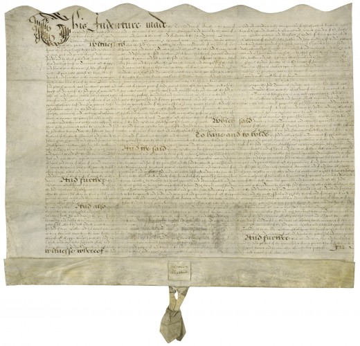 Deed of bargain and sale for Shakespeare's purchase of the Blackfriars Gatehouse from Henry Walker. Manuscript, March 10, 1613. Folger Shakespeare Library.
