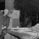 Frank Lloyd Wright Archives relocates to New York (1) Frank Lloyd Wright Archives relocates to New York (1) Frank Lloyd Wright with Wingspread Model at the Exhibition, “Frank Lloyd Wright, American Architect.” The Museum of Modern Art, New York.