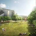 The central campus esplanade with large open space, a key feature of the proposed campus plan. © Kilograph