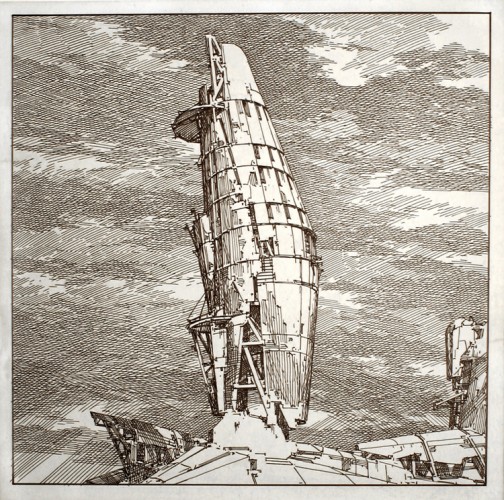 A sketch by Lebbeus Woods, displayed earlier this year at Courtesy of Friedman Benda Gallery.