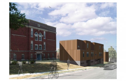 Rendering for the Bancroft School in Kansas City, Missouri. Part of a revitalization effort by the community of Manheim Park, the Make It Right Foundation, and BINM Architects. Photo © BNIM Architecture + Planning