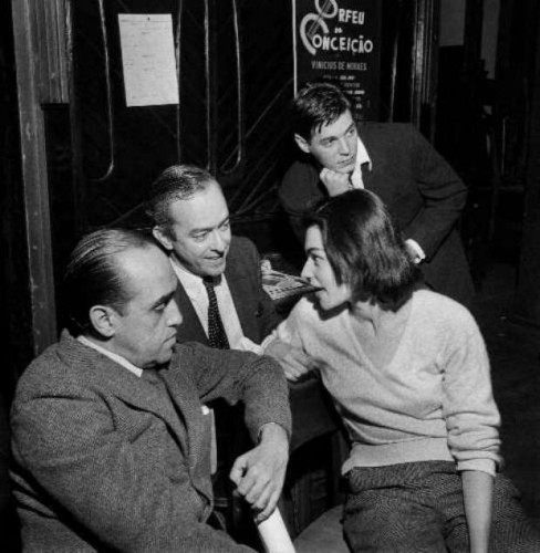 Oscar Niemeyer, Vinicius de Moraes, his wife Lila, and Tom Jobim