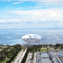 Despite Controversy, Michael Maltzan Architecture's "Lens" Will Go On Despite Controversy, Michael Maltzan Architecture's "Lens" Will Go On According to the newstpetepier.com, "One of two pathways leading to the Pier’s canopy, Overwater Drive will serve pedestrians, service vehicles, a motorized passenger tram and emergency access over-water. Along the way, two balconies are provided for shade and relaxation." Photo © Michael Maltzan Architecture.
