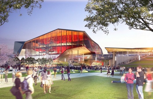 The Theatre, view from Tumbalong Park. Image © SICEEP