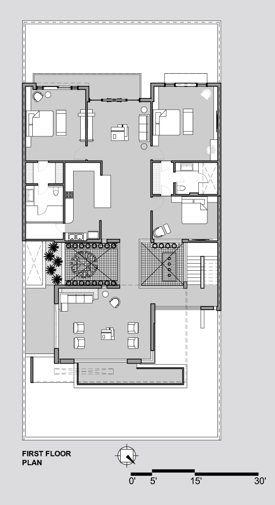 Twin Courtyard House / Charged Voids