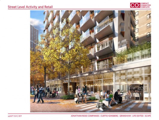 adAPT NYC Finalist CO /Jonathan Rose Companies, Curtis + Ginsberg, Grimshaw, Scape, and Life Edited; Images via CURBED