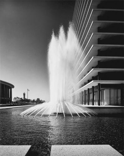 Overdrive: L.A. Constructs the Future, 1940–1990; Julius Shulman (American, 1910–2009) Department of Water and Power Building Corner with Fountains, 1965 © J. Paul Getty Trust. Used with permission. Julius Shulman Photography Archive, Research Library at the Getty Research Institute