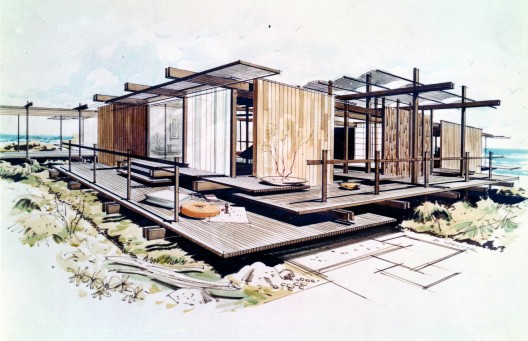 Outside In: The Architecture of Smith and Williams; Wayne Williams (1919–2007) and Whitney Smith (1911–2002), 3.Shoreline House for Orange County Home Show, Costa Mesa, California, 1957; Photograph by Jocelyn Gibbs, 2012 of a drawing by Al Spencer © Regents of the University of California