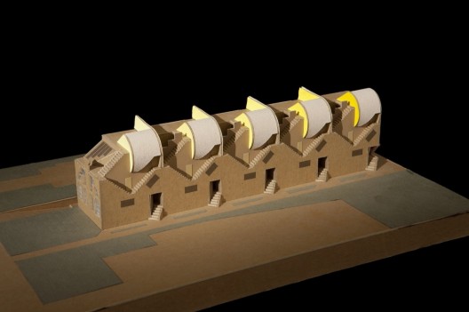 Five Condominiums / Pasadena, California, 1981 / Eric Owen Moss / Model, first scheme / Cardboard, chipboard, and colored paper, 14 3/8” x 9 3/8” x 3 ¼” / Courtesy of the architect. Photos by Tom Bonner