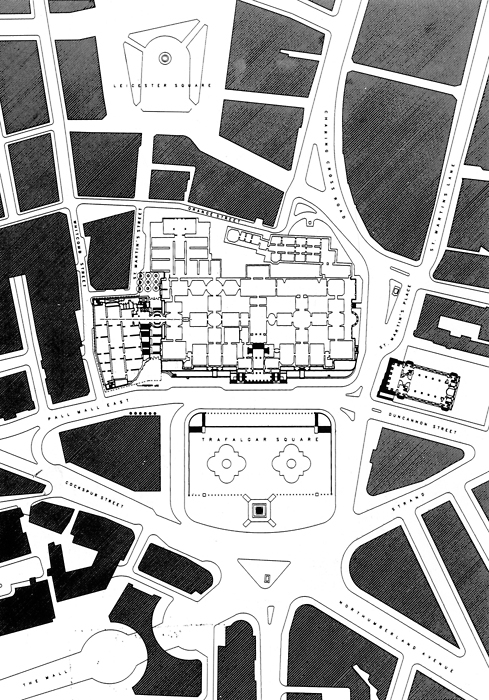 Robert Venturi and Denise Scott Brown, Sainsbury Wing, Site Plan of National Gallery Extension, London, England, 1991