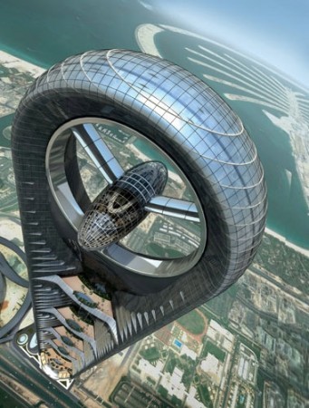 Before its cancellation, the Anara Tower was planned to be one of Dubai’s tallest buildings, and an icon of sustainability — despite its west-facing glazing, high embodied energy in materials, and, remarkably, a giant non-functional (i.e. decorative) wind turbine. The building offered the consumer packaging of an “image” of sustainability at the apparent expense of real sustainability. Image courtesy of Atkins Design Studio.