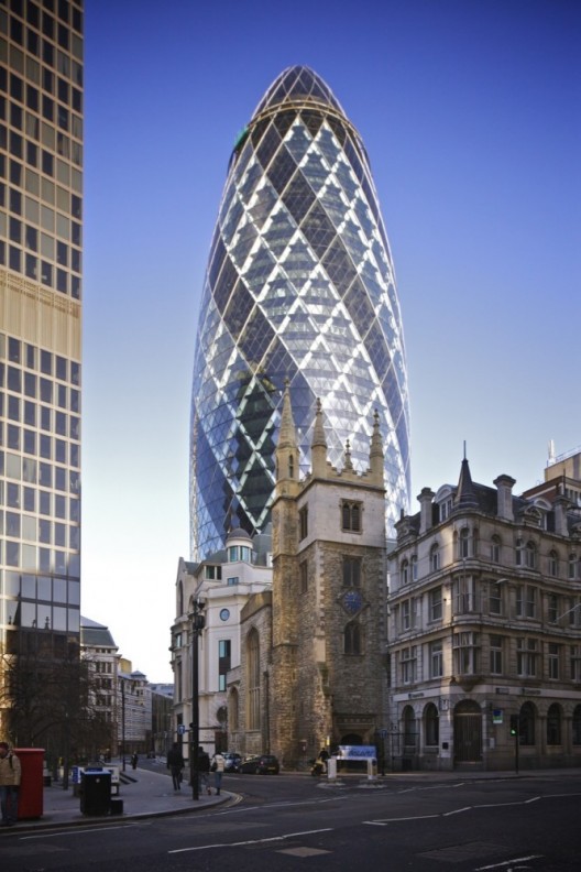 The Swiss Re Building by Foster + Partners, also known as