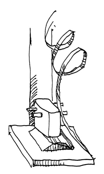 Figure 2. Extremely expensive hand-made welded sculpture from the Bauhaus entitled “Nickel-Construction”. László Moholy-Nagy, 1921. No known function. Drawing by Nikos Salingaros.