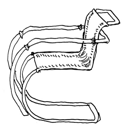 Figure 3. The Bauhaus Sled Armchair D42, Ludwig Mies van der Rohe, 1927. Still being custom made in Germany: price on July 2013 ranges from US$ 2,100.00–2,290.00 each, or a pair for 3,850.00. Drawing by Nikos Salingaros.