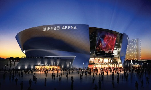 Shenbei Arena, in China, features dramatic skylights, reflective stainless-steel metal panel walls, and huge operable doors that will allow for indoor and outdoor events. Courtesy of Gensler, via Metropolis Magazine.