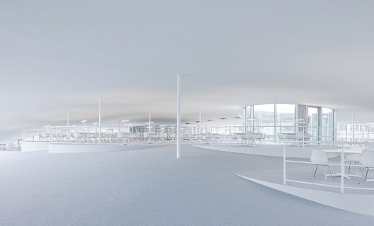 The stark interiors of the Rolex Learning Center (SANAA) give off both an air of high-tech grandeur and one of clinical loneliness. Image © Iwan Baan