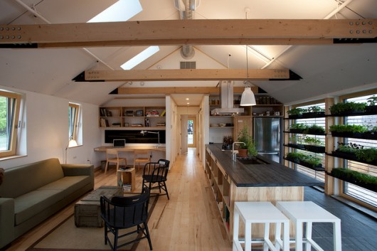 Interior architectural photograph of Middlebury College's entry in the U.S. Department of Energy Solar Decathlon 2011, Washington D.C., Sept. 23, 2011. Image © Jim Tetro/U.S. Department of Energy Solar Decathlon