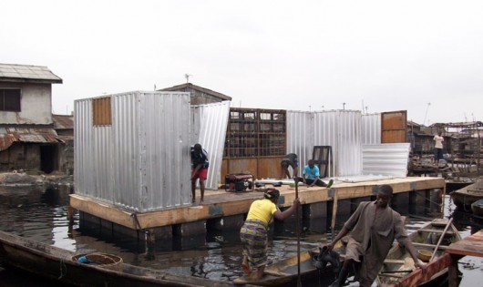 The modules make assembly (and disassembly) of the Hope Floats clinics simple. Local materials and labour are used to build the structure, which then launches from a docking point. Image Courtesy of Open Architecture Network