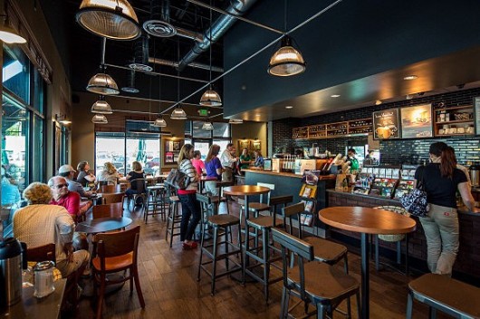 Starbucks interviewed hundreds of coffee drinkers before determining that round tables would be the best solution for people. Image Courtesy of Medium.com