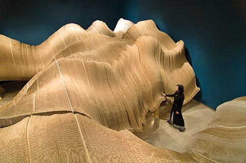 Ball-Nogues Studio, Rip Curl Canyon, 2006, Cardboard, plywood, screws, and hardware, 44 x 40 x 11 ft., Commissioned by Rice Gallery in collaboration with The Museum of Fine Arts, Houston, TX, Courtesy the Artists. Photo: Nash Baker