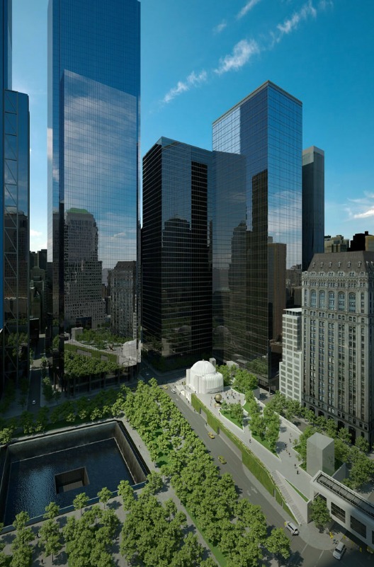 Early Schematic Rendering of St. Nicholas Greek Orthodox Church and Liberty Park. Image Courtesy of Tribeca Citizen