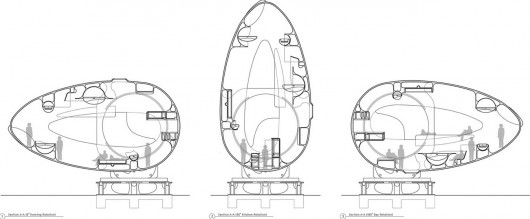 Sections of RV (Room Vehicle) Prototype; by Greg Lynn of FORM. Image Courtesy of Greg Lynn / FORM
