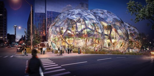 NBBJ’s tri-sphere biodome planned for Amazon’s downtown Seattle headquarters. Image Courtesy of NBBJ