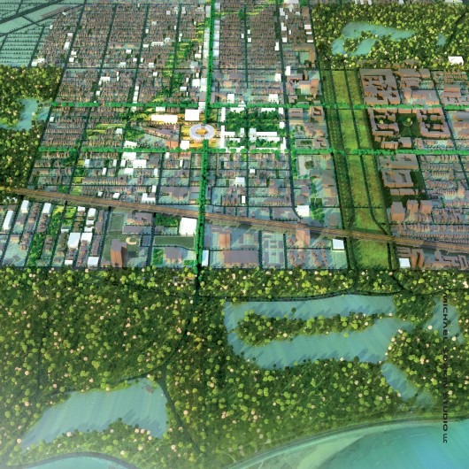 Aerial of Proposed Presidential Center. Image Courtesy of Michael Sorkin Studio