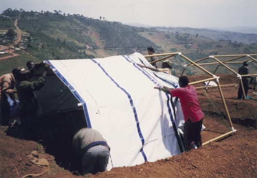 Paper Emergency Shelter for UNHCR. Image Courtesy of Shigeru Ban Architects