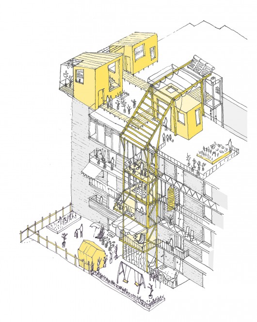 In Valencia, the housing block is altered by temporary additions. Image Courtesy of Improvistos Nunca Vistos (María Tula García Méndez & Gonzalo Navarrete Mancebo)